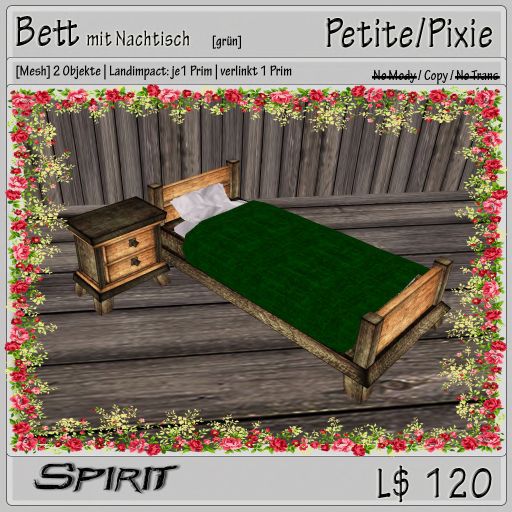 [ Spirit ] Bed with nightstand green petite box