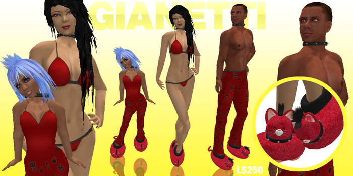 Gianetti - Pajama & Slippers Set - Punk Kitty Red
