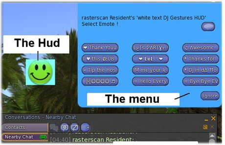 Second Life Marketplace - DJ Gesture HUD - white text - menu driven