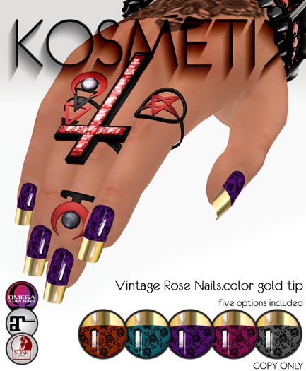 .kosmetik - Vintage Rose Nails.color gold tip