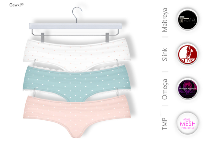 GAWK! Mini Panties Pack 2 | BoM & Appliers for Maitreya, Slink Physique, TMP & Omega System