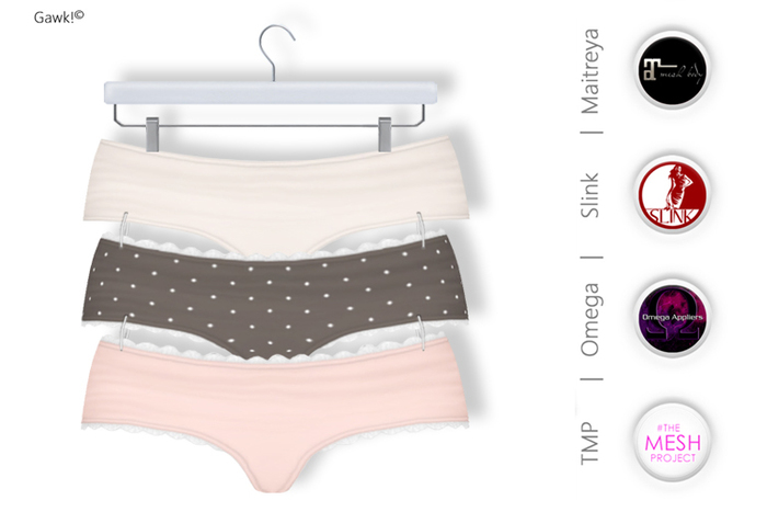 GAWK! Mini Panties Pack 5 | BoM & Appliers for Maitreya, Slink Physique, TMP & Omega System