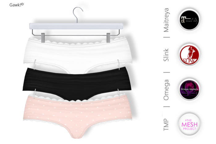GAWK! Mini Panties Pack 9 | BoM & Appliers for Maitreya, Slink Physique, TMP & Omega System
