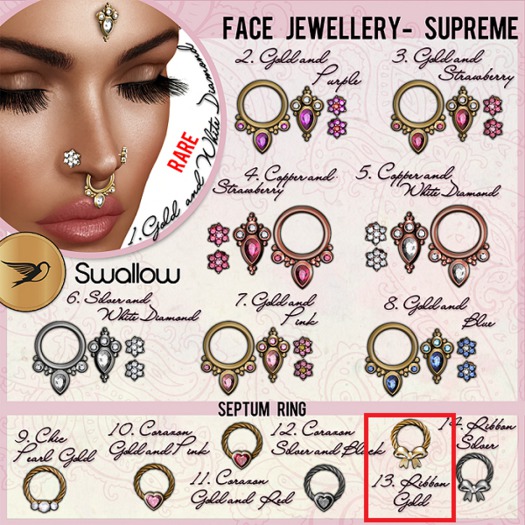 13. ^^Swallow^^  Ribbon Gold Septum Ring Piercing