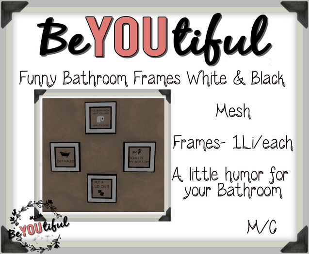 Second Life Marketplace Funny Bathroom Frames Black&White Decor.