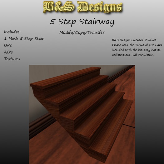 B&S Designs 5 Step Stairs 1A Full Permission Kit
