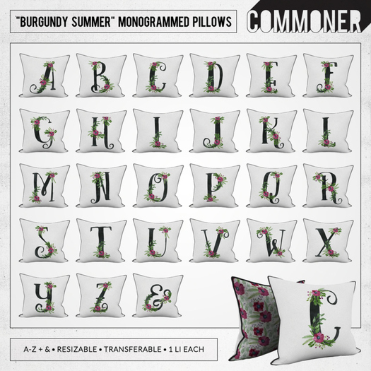 [Commoner] "Burgundy Summer" Monogrammed Pillow / F