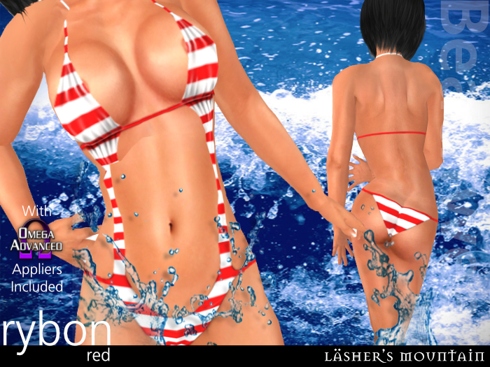 Red Ribbon - gestreifte einem Stück Monokini Badeanzug mit Omega-Applikatoren