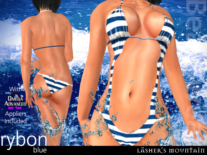 Blue RYBON Horizontal Striped One Piece MONOKINI | Incl. Omega appliers
