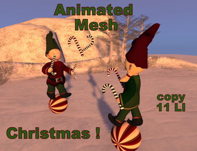 Christmas Animated Elf Couple Juggle Candy Canes (Mesh)