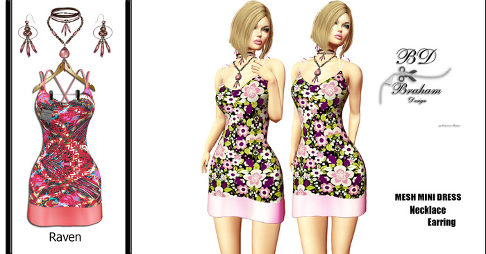 Braham Design Raven Red Flower Dress Mesh