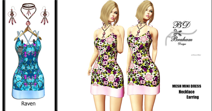 Braham Design Raven Turquoise Flower Dress Mesh