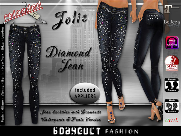 BodyCult Diamond Jean Jolie silver/darkblue with Appliers reloaded