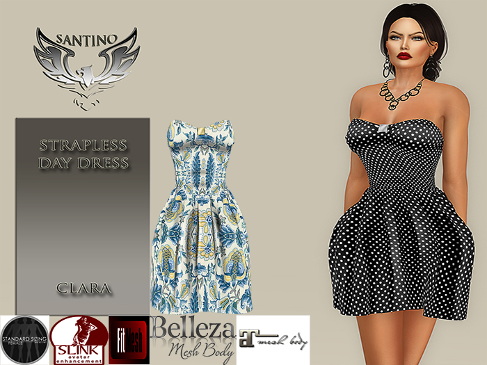 Santino Design-Strapless Day Dress-Blue Patterned