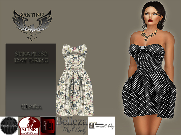 Santino Design-Strapless Day Dress-Flower Patterned