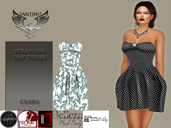 Santino Design-Strapless Day Dress-White Patterned