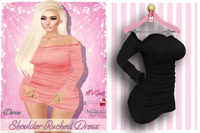 ! Lollipop ! Shoulder Ruched Dress * black * [Add me]