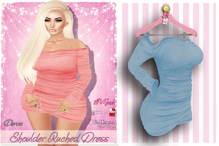 ! Lollipop ! Shoulder Ruched Dress * blue * [Add me]
