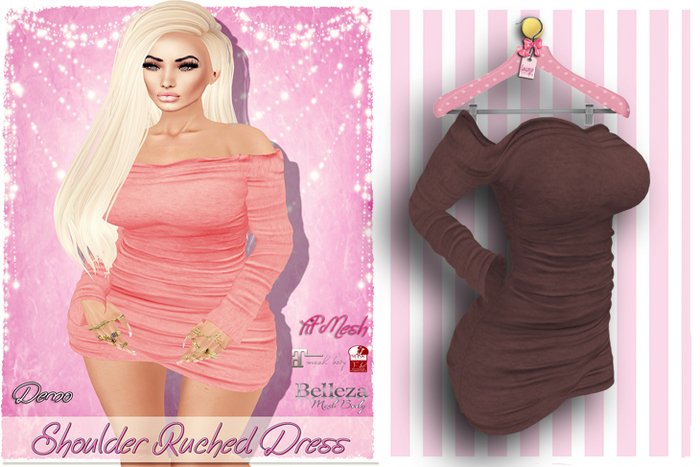 ! Lollipop ! Shoulder Ruched Dress * brown * [Add me]