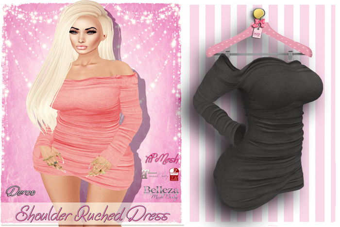 ! Lollipop ! Shoulder Ruched Dress * D-grey * [Add me]