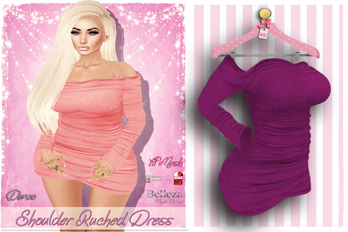 ! Lollipop ! Shoulder Ruched Dress * D-pink * [Add me]