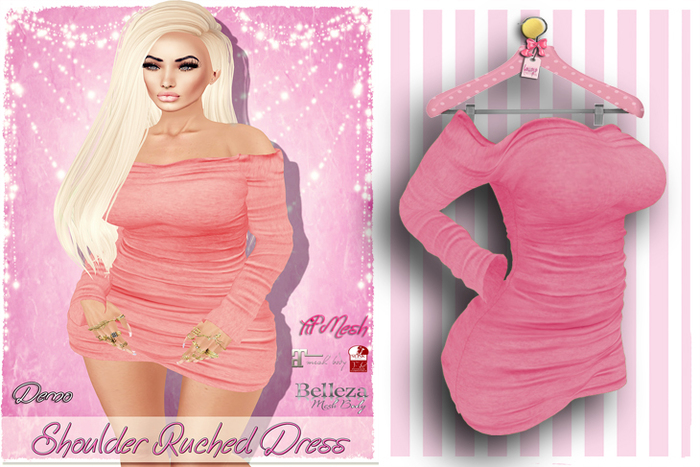 ! Lollipop ! Shoulder Ruched Dress * pink * [Add me]