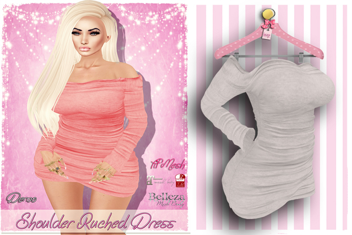 ! Lollipop ! Shoulder Ruched Dress * white * [Add me]