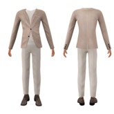 Full Perm Classic Rig Men's Beige Buttoned Blazer T-shirt Pants Shoes Outfit with Optional Hands for Classic Avatars