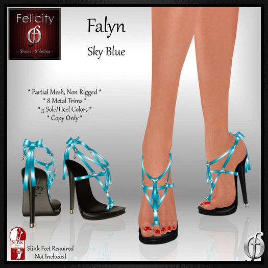 SALE *Felicity* Falyn Stilettos Sandals - Sky Blue High Heel Shoes (8 Metal Trim, 3 Sole/Heel Colors) for Slink High