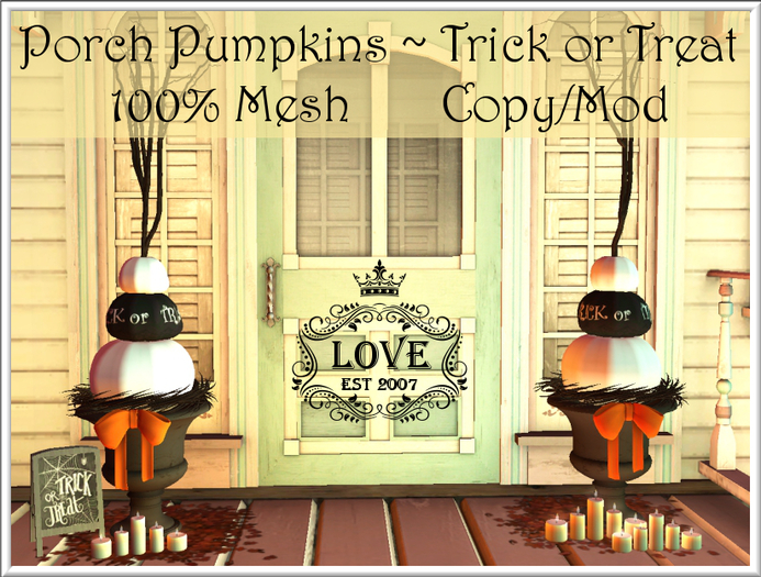 LOVE - PORCH PUMPKINS - TRICK OR TREAT - STACKED PUMPKINS