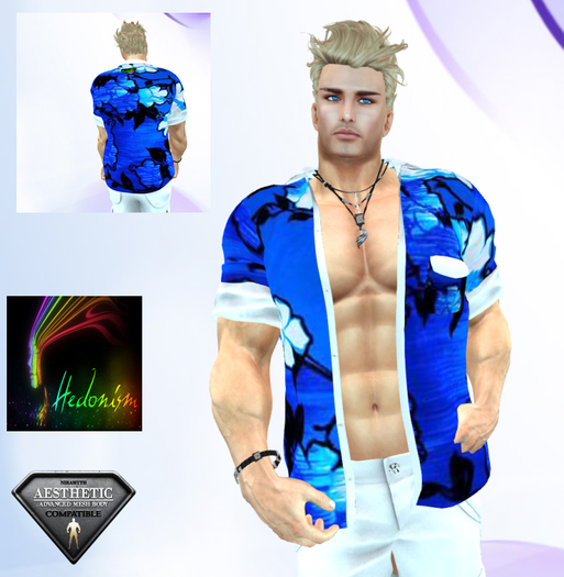 HD ~ Short Sleeve Unbuttoned Blue Floral