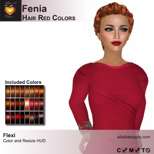 A&A Fenia Hair Red Colors Pack. Elegant womens updo