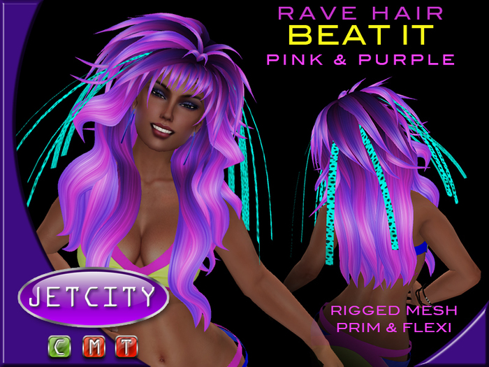 JETCITY > RAVE HAIR - "BEAT IT" - PURPLE & PINK