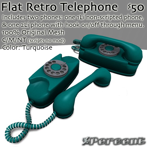 % Flat Retro Telephone (Turquoise) *MESH* - two versions