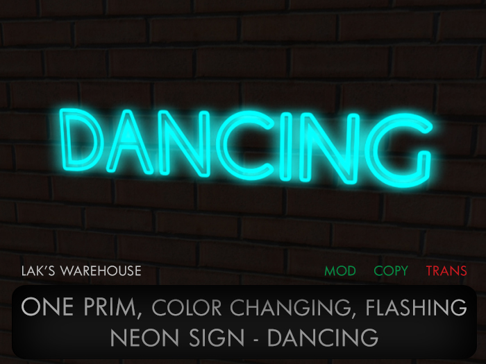 ONE PRIM Color Changing Dancing Neon Sign