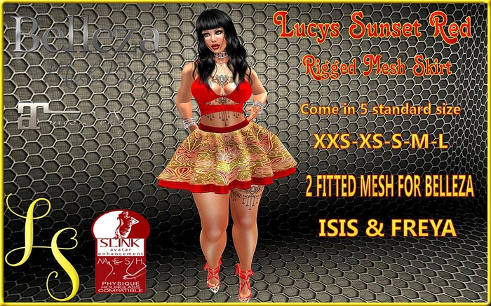 ~LS~Lucy SUNSET RED <PROMO> {RIGGED MESH SKIRT}