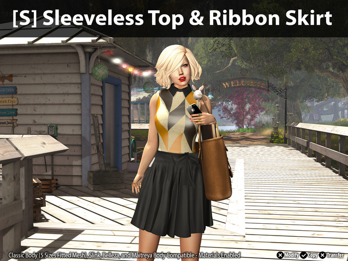 [S] Sleeveless Top & Ribbon Skirt