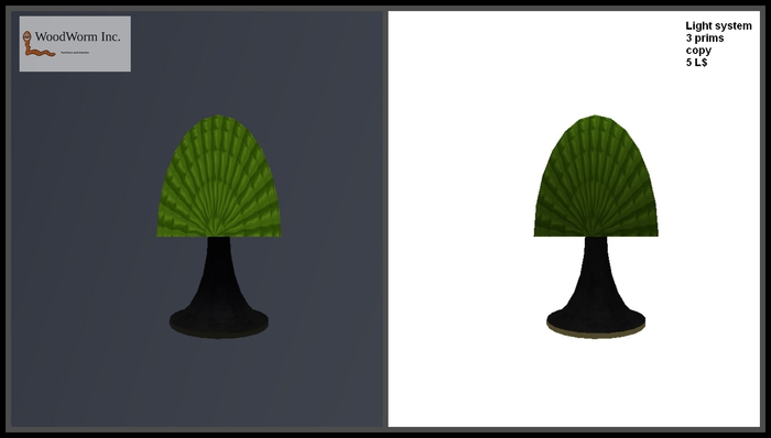 A green couch lamp with light bulp
