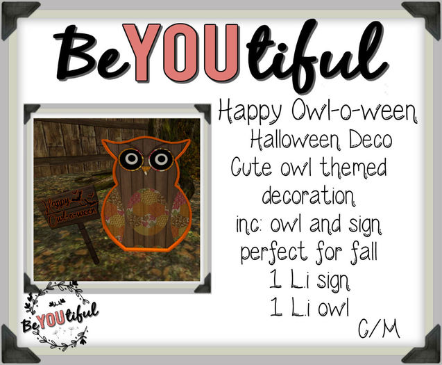 BeYouTiful} Halloween Owl decor.