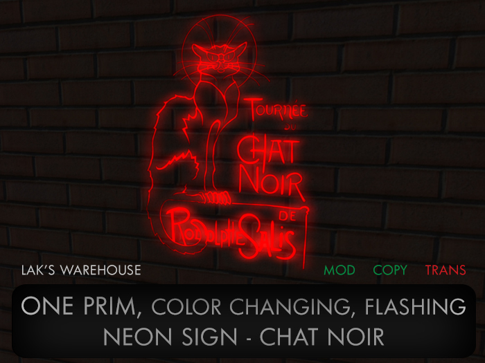ONE PRIM Color Changing Chat Noir Neon Sign