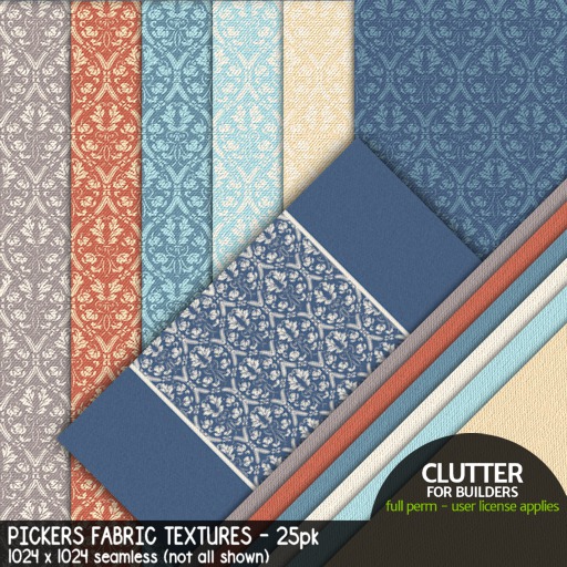 Second Life Marketplace - Clutter - Pickers Fabric Textures - 25-PK
