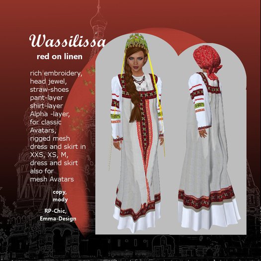 RP-Chic russian costume Wassilissa red on linen
