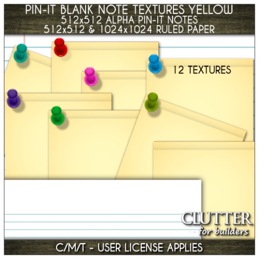 Clutter for Builders - Pin-It Blank Note Textures Yellow