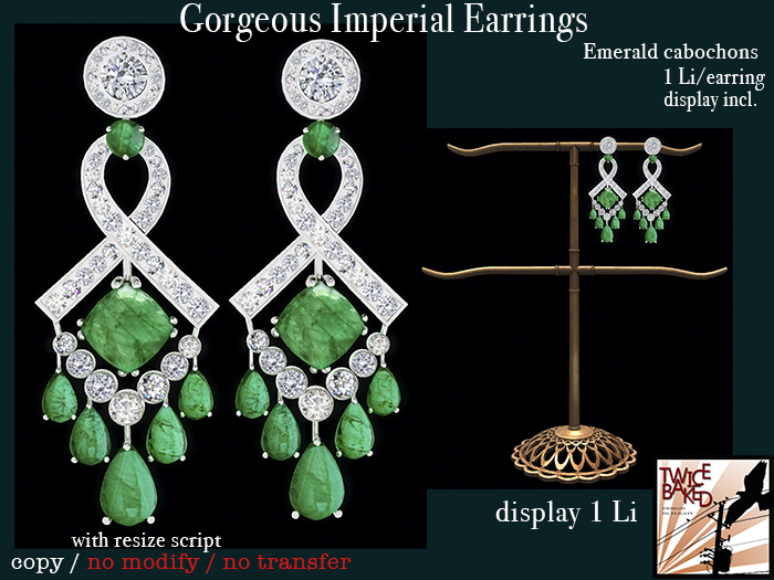 "TB" Gorgeous Imperial Russian Earrings with Emerald Cabochons J0001 J0002a