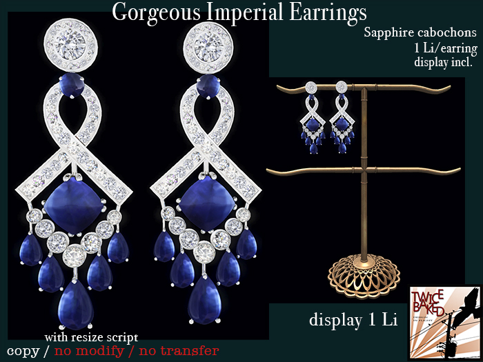 "TB" Gorgeous Imperial Russian Earrings with Sapphire Cabochons J0001 J0002b