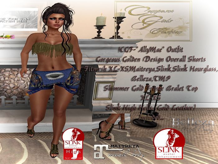 !CGF-*AllyMae* Gold Design Overall Shorts Outfit