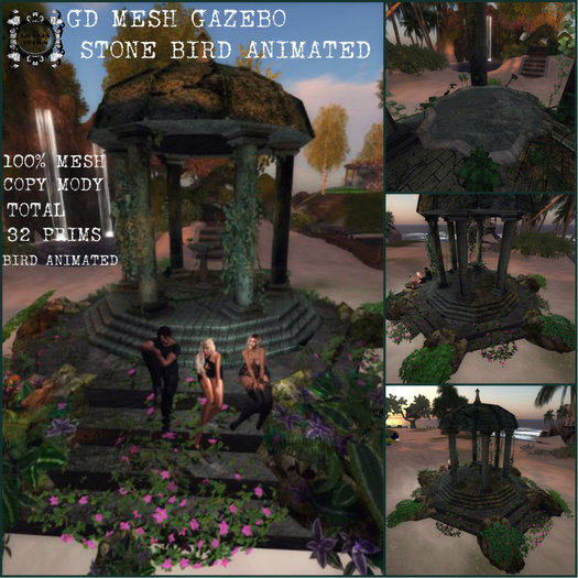 GD MESH GAZEBO STONE BIRD ANIMATED
