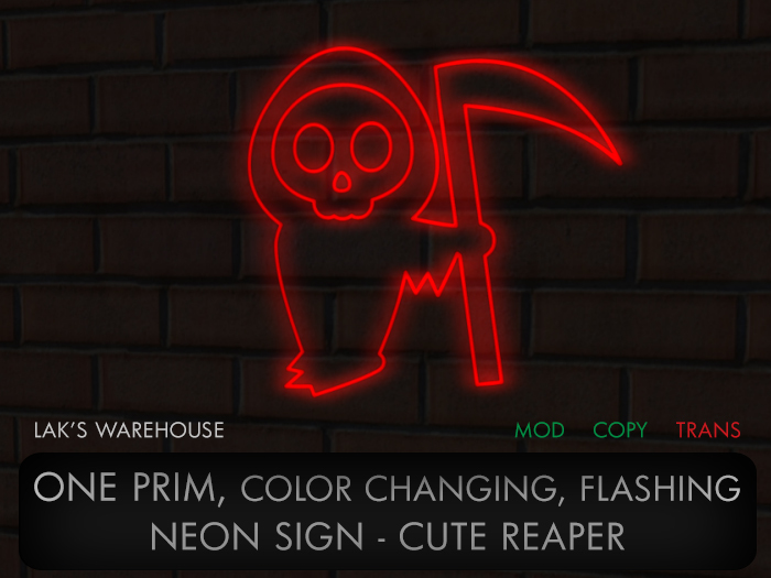 ONE PRIM Color Changing Cute Reaper Neon Sign
