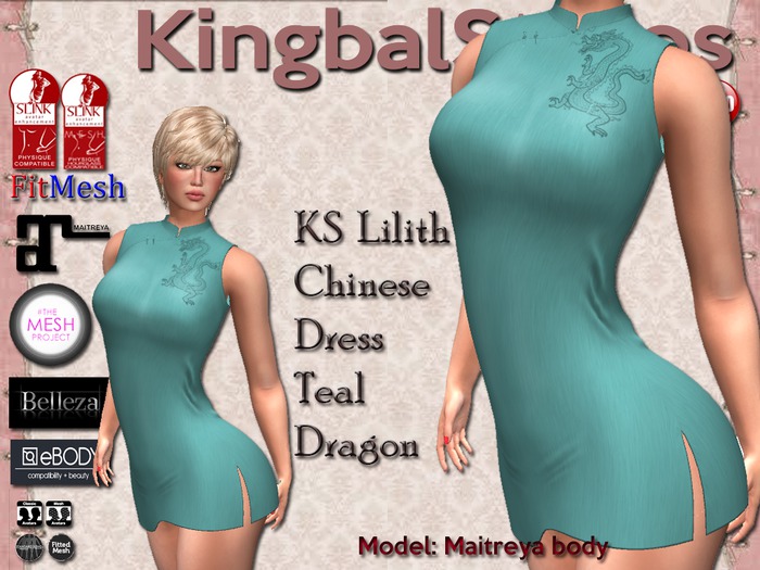 99 KS LILITH CHINESE DRESS TEAL DRAGON