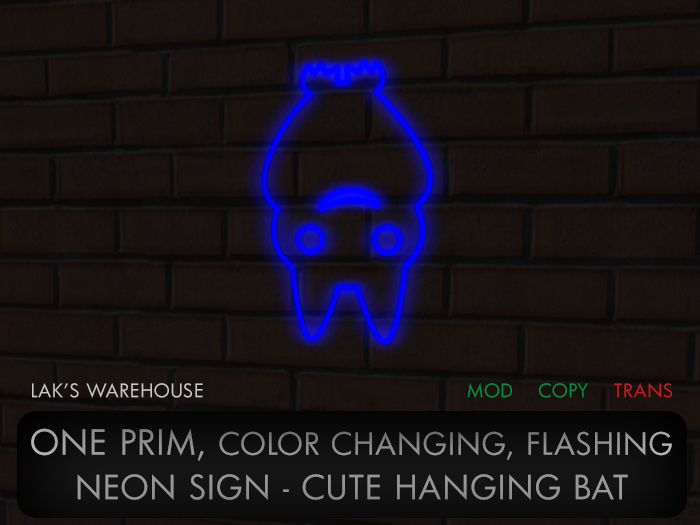 ONE PRIM Color Changing Cute Hanging Bat Neon Sign